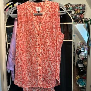 Cabi sheer button-down sleeveless blouse orange like new size medium